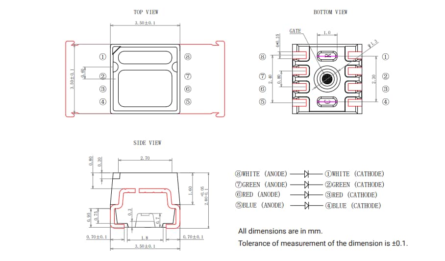 Mechanical Drawing - Cree LED CLW6A 4-in-1 SMD LEDs Mechanical Drawing - Cree LED CLW6A 4-in-1 SMD LEDs